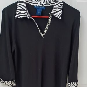 Karen Scott Zebra Print Collar Black Blouse